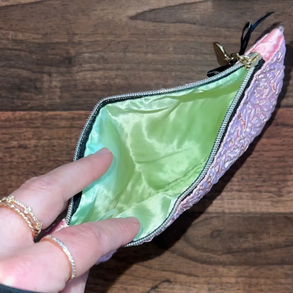 Ipsy Pink Textured Cosmetic Bag with Heart Charm